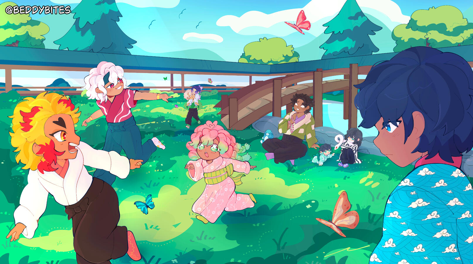 The Pint Sized Pillars | 12 x 6 in (2024) Fanart of characters from the series Demon Slayer distributed as a poster Clip Studio Paint