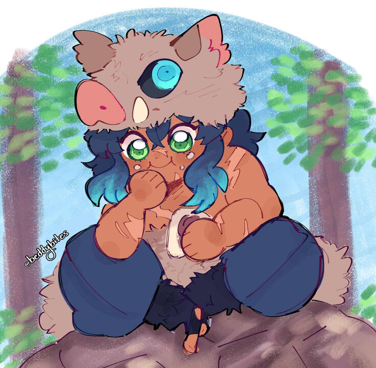 Inosuke Doodle | 8 x 8 in (2024) Fanart of a character from Demon Slayer, Inosuke Procreate