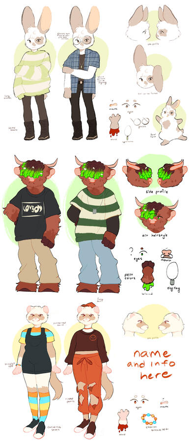 Children Book Character Designs | 5 x 12 in (2022) These designs were created as commissions from separate clients. Each design was based on the concept of a children&#39;s book with anthromorphic animals! Clip Studio Paint