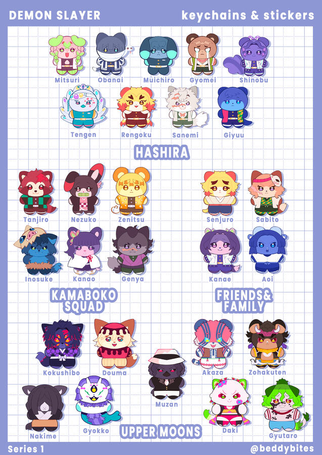 Demon Slayer Merchandise Designs | 10 x 6 in (2025) I turned Demon Slayer characters into adorable stuffed animals, then sold these as keychains + stickers. As of October 2025, I have made over $5,000 for this merchandise Clip Studio Paint